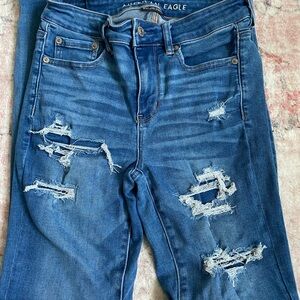 American Eagle Outfitters Blue Skinny Distressed Jeans